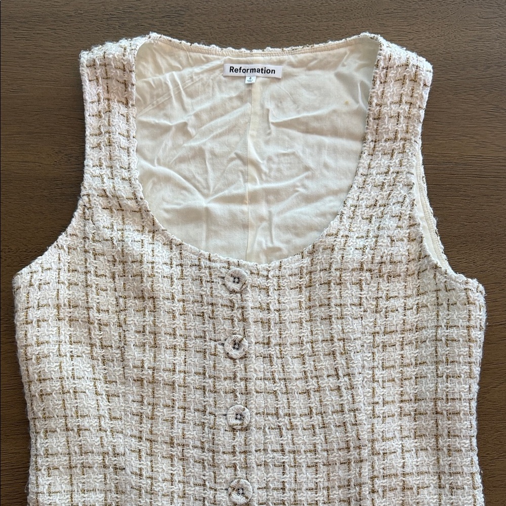 Reformation Cream Tweed Button-Front Mini Dress (6) - Picture 3 of 6